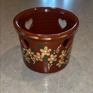 Eldreth red wear hand painted pottery crock. Signed. Perfect condition. 2002